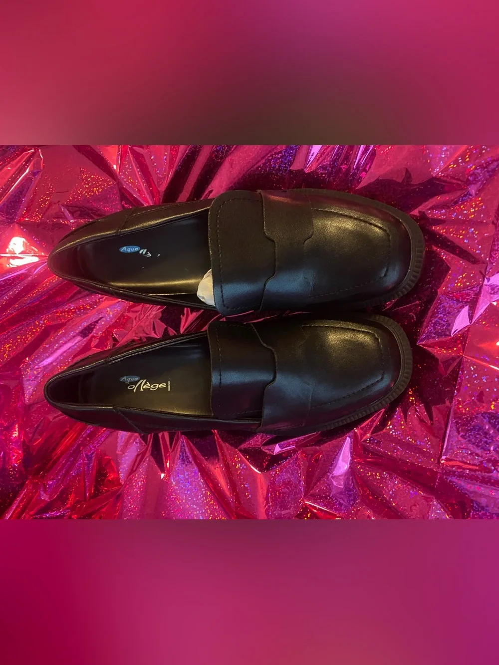 Women’s Black Square Toe Chunky Heel Loafers Size 8.5